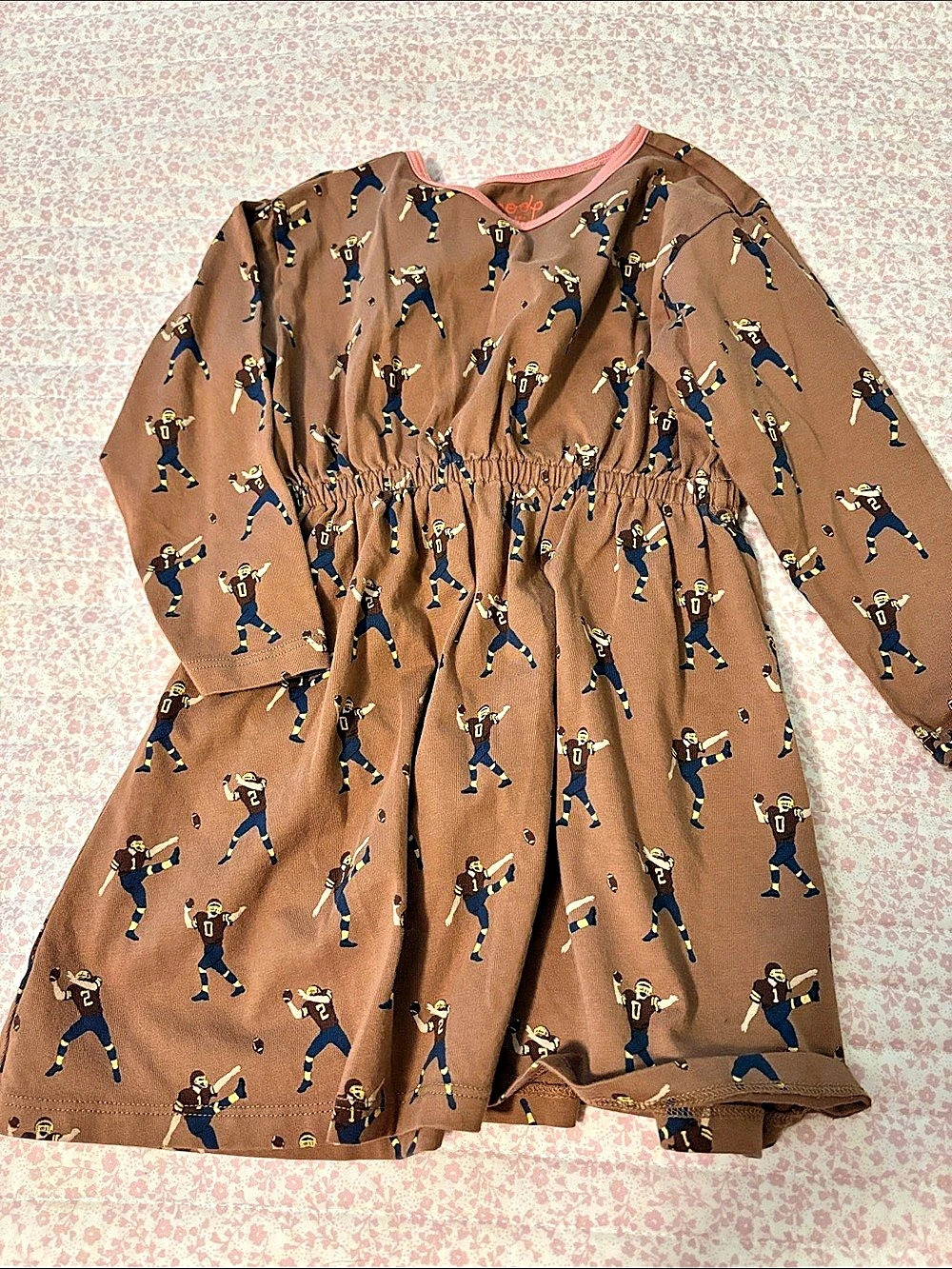 Pink Chick Coop Football Print Long Sleeve Dress